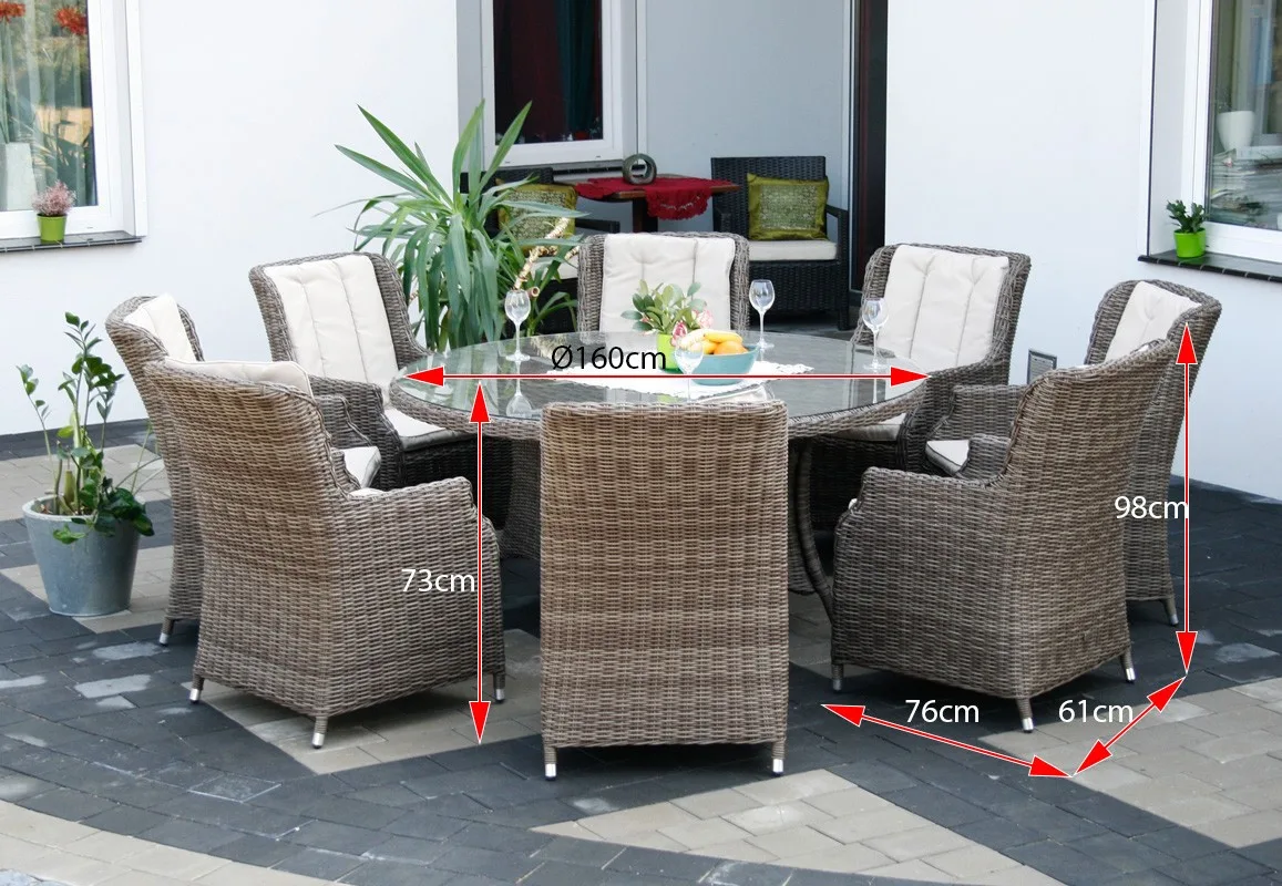 Meble tarasowe okrągłe ADRIA S8 160 — stół i 8 foteli brązowy