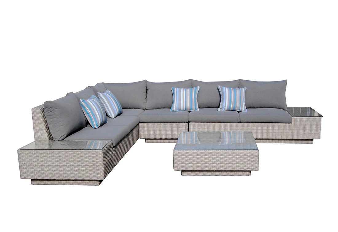 Narożnik rattanowy CALABRIA jasny szary — meble modułowe na taras