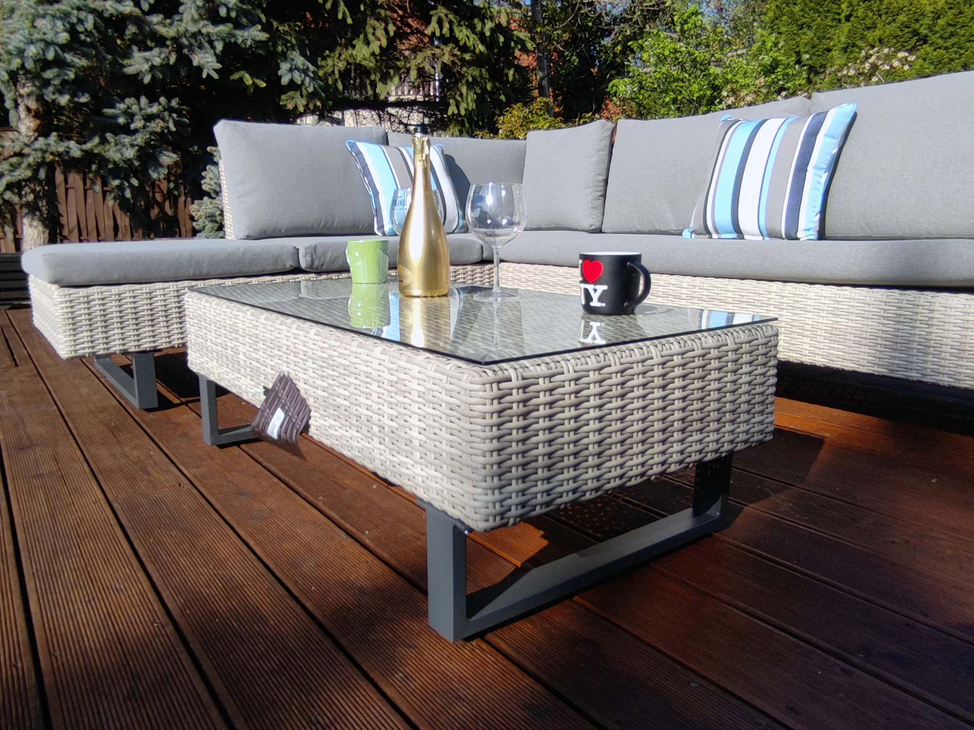 Stolik kawowy PINETO — hartowany blat szklany 5 mm z owocami i dekoracjami